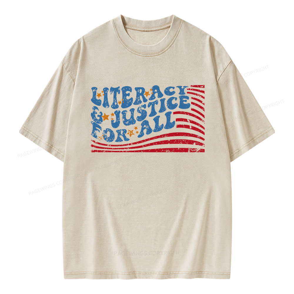 Pagewings Literacy And Justice For All Book Club Unisex Washed T-shirt