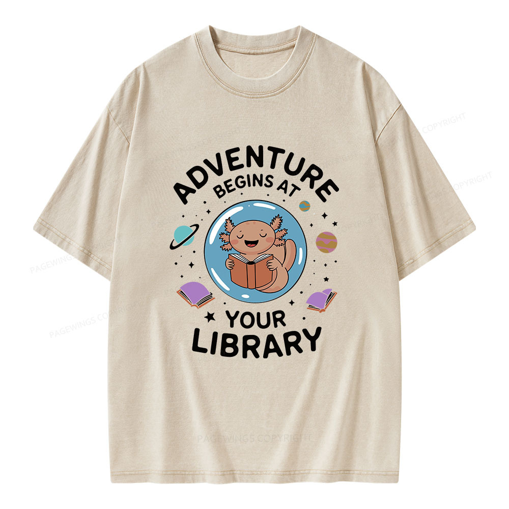 Pagewings Adventure Begins At Your Library Unisex Washed T-shirt