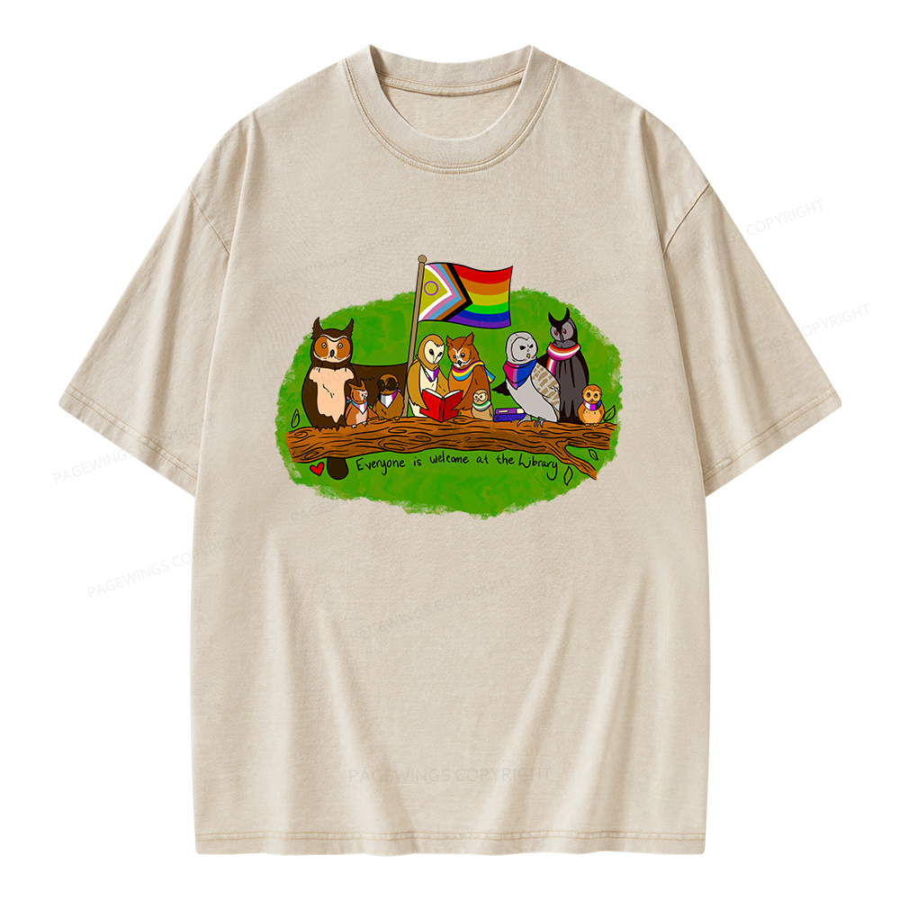 Pagewings Everyone Is Welcome at the Library Unisex Washed T-shirt