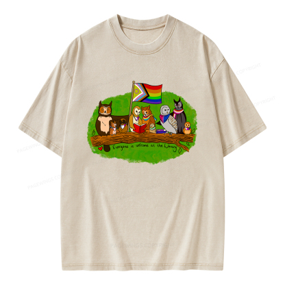 Pagewings Everyone Is Welcome at the Library Unisex Washed T-shirt