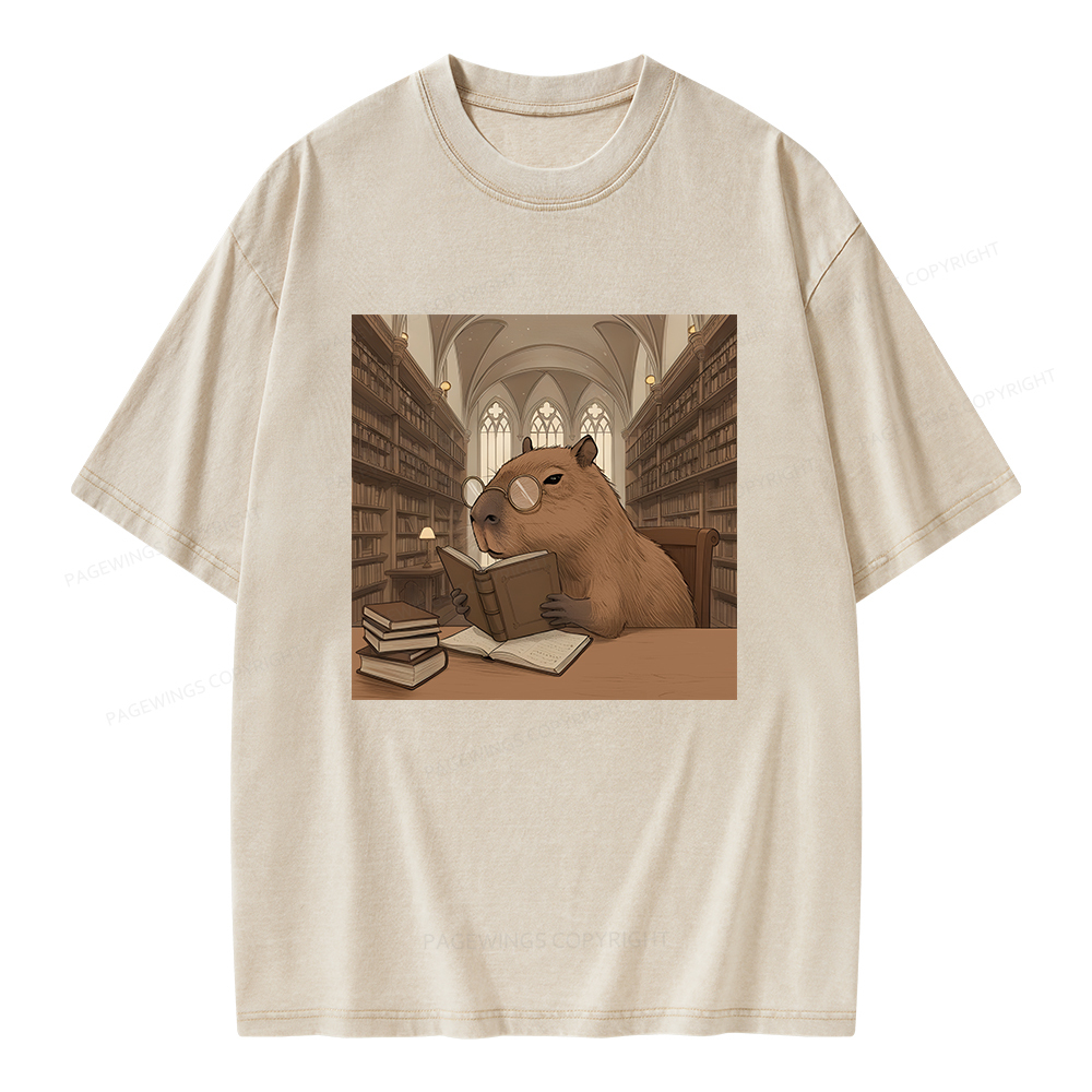 Pagewings The Reader Capybara Unisex Washed T-shirt