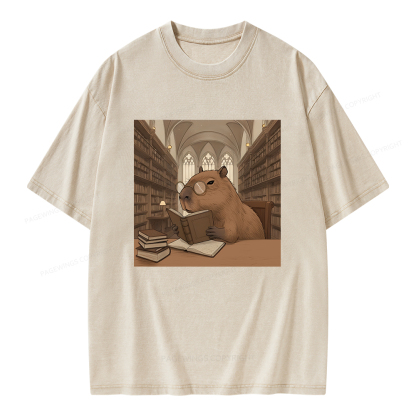 Pagewings The Reader Capybara Unisex Washed T-shirt