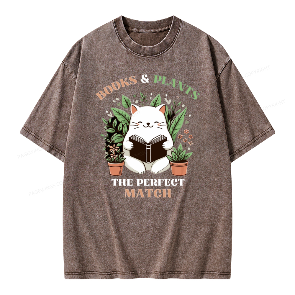 Pagewing Books And Plants - The Perfect Match T-Shirt Unisex Washed T-shirt
