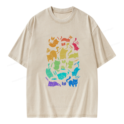 Pagewings Cats And Books Unisex Washed T-shirt