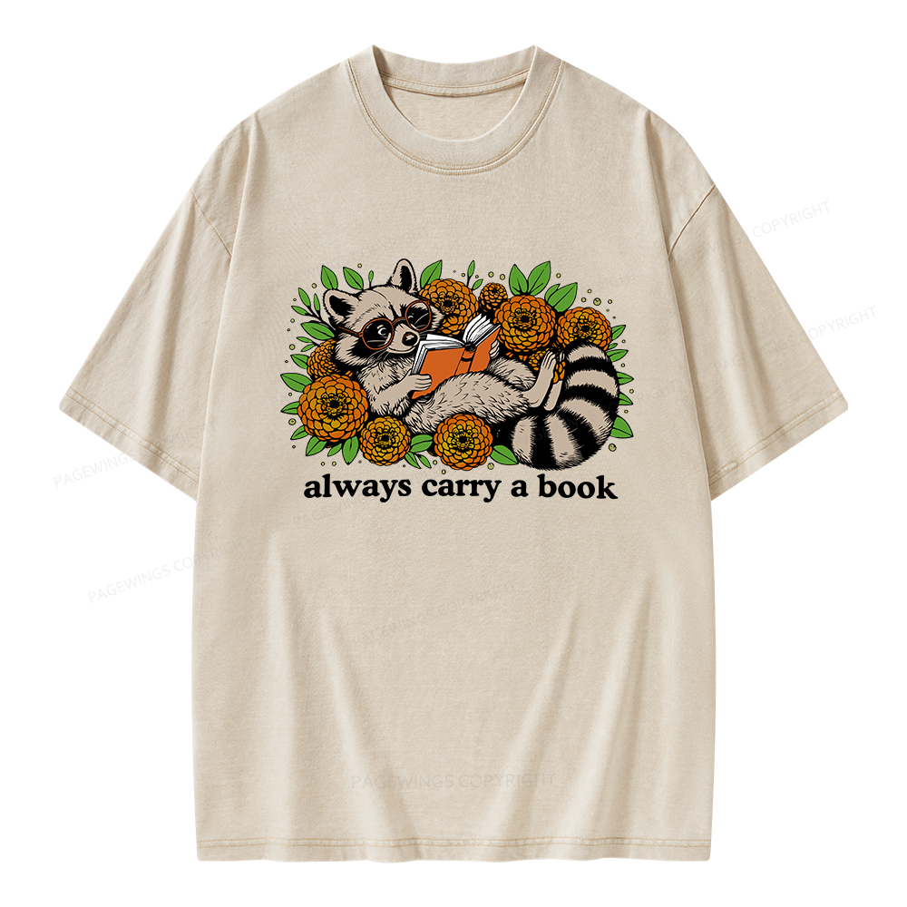 Pagewings Always Carry a Book Raccoon Unisex Washed T-shirt