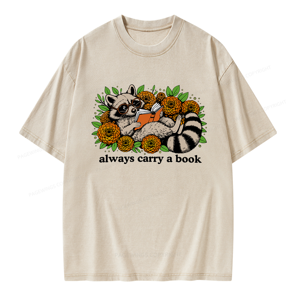 Pagewings Always Carry a Book Raccoon Unisex Washed T-shirt