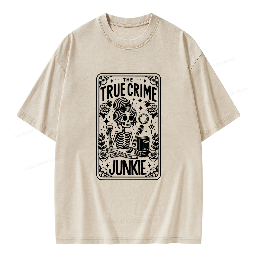 Pagewings True Crime Junkie Tarot Card Unisex Washed T-shirt