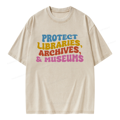 Pagewings Protect Libraries Archives And Museums Unisex Washed T-shirt