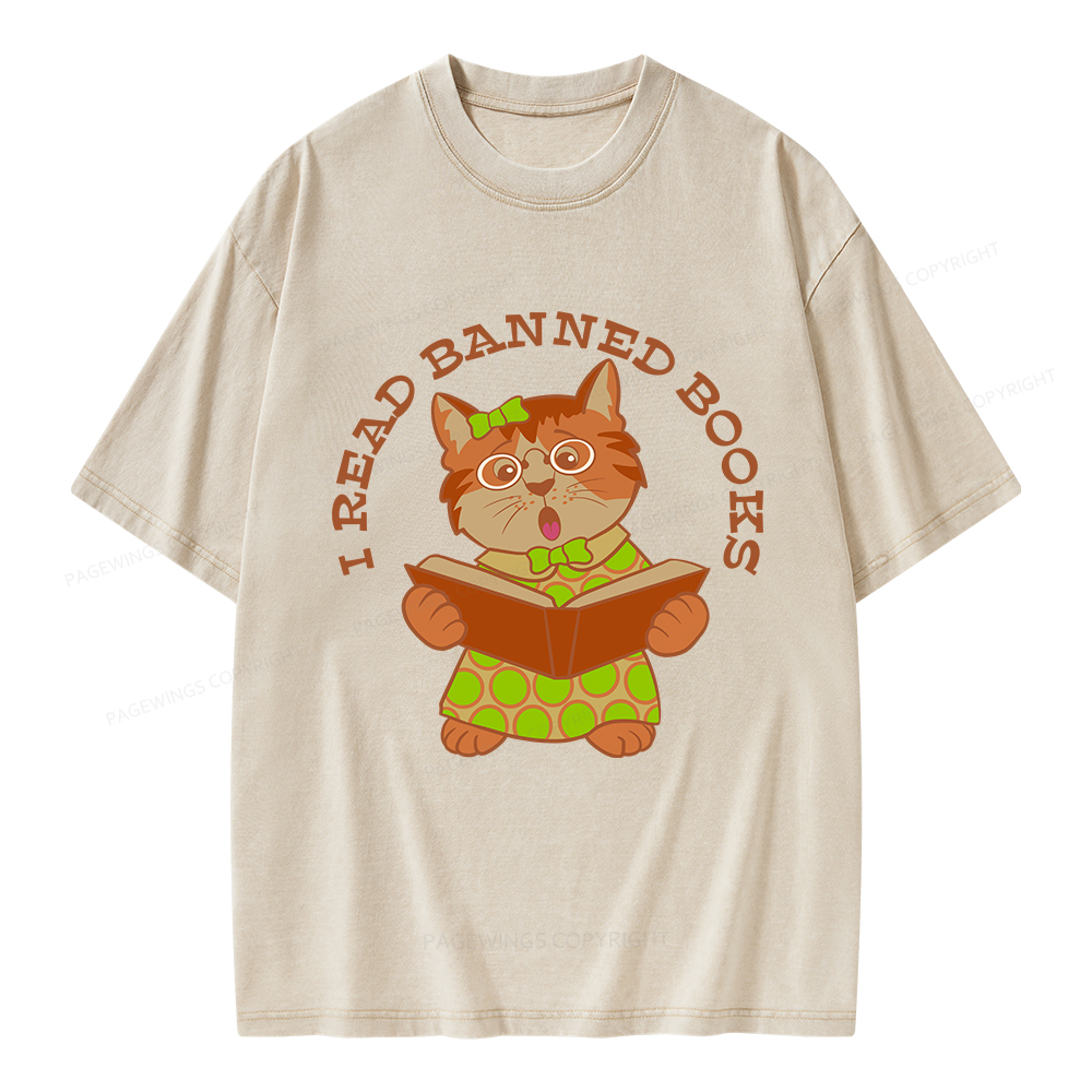 Pagewings I Read Banned Books Kitten Unisex Washed T-shirt