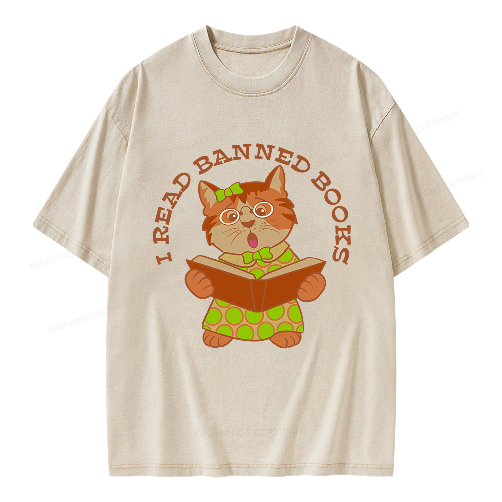 Pagewings I Read Banned Books Kitten Unisex Washed T-shirt
