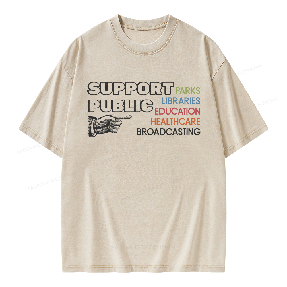 Pagewings Support Public Parks Libraries Education Unisex Washed T-shirt