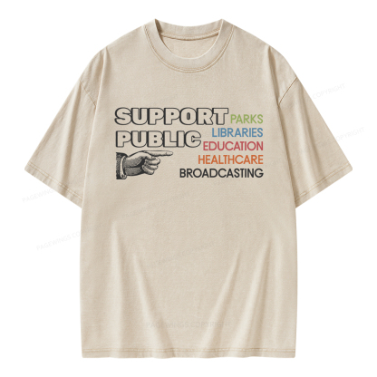 Pagewings Support Public Parks Libraries Education Unisex Washed T-shirt