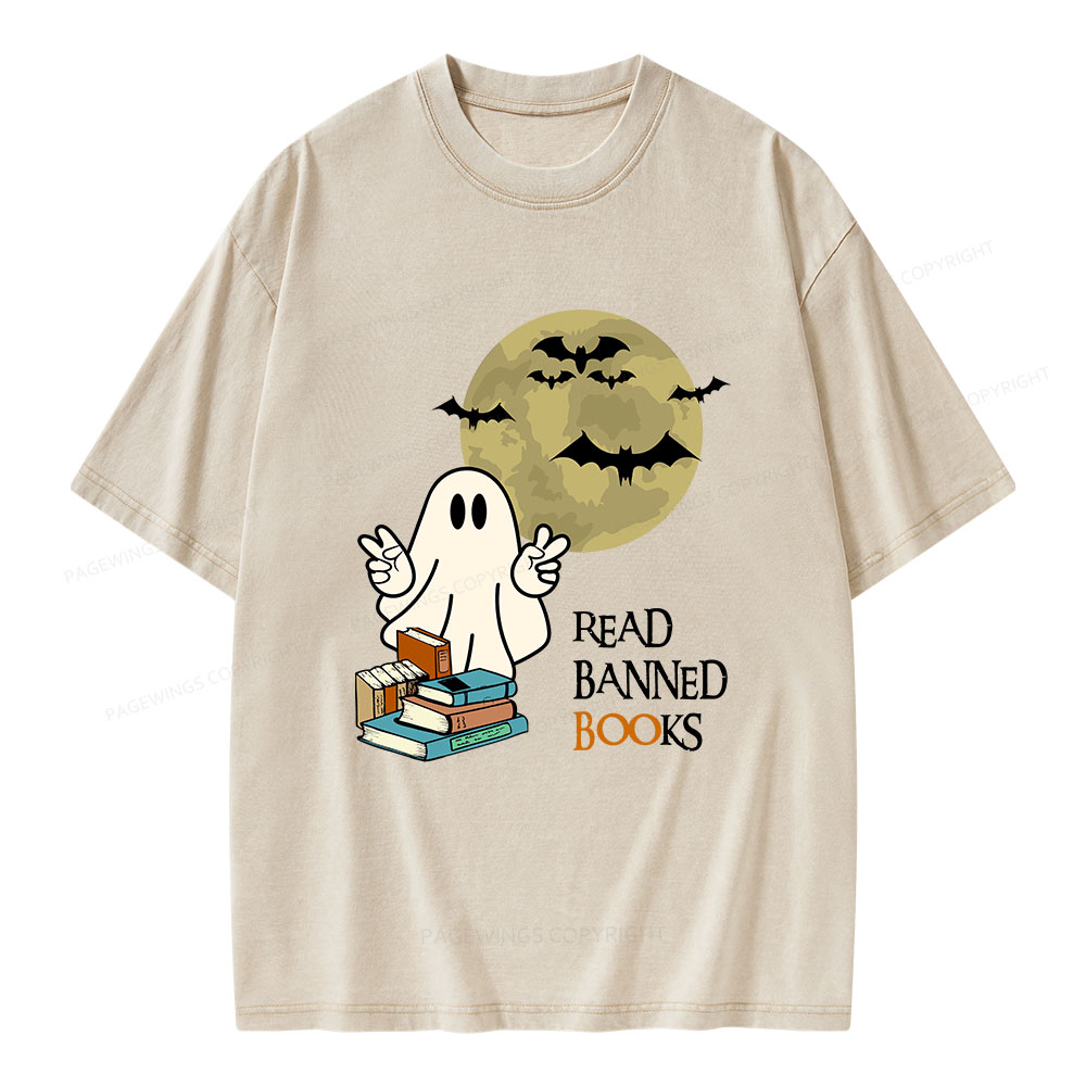 Pagewings Read Banned Books Halloween  Unisex Washed T-shirt