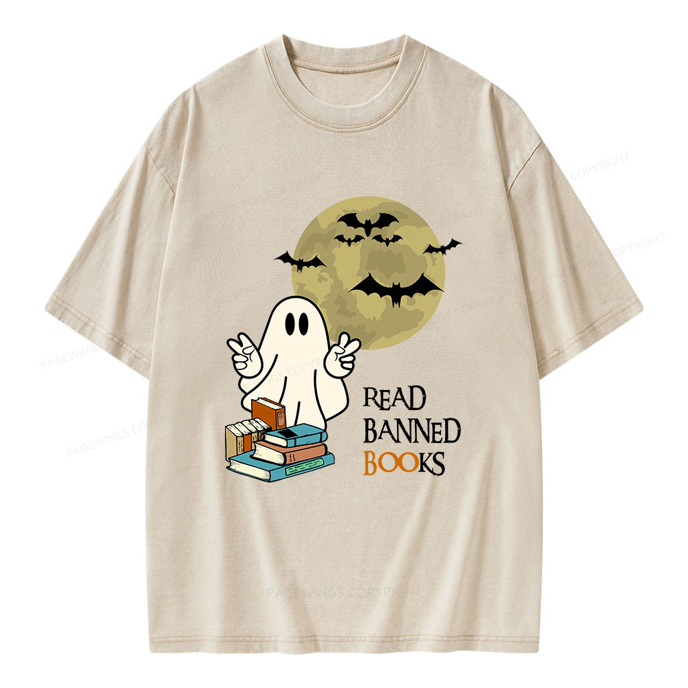 Pagewings Read Banned Books Halloween  Unisex Washed T-shirt