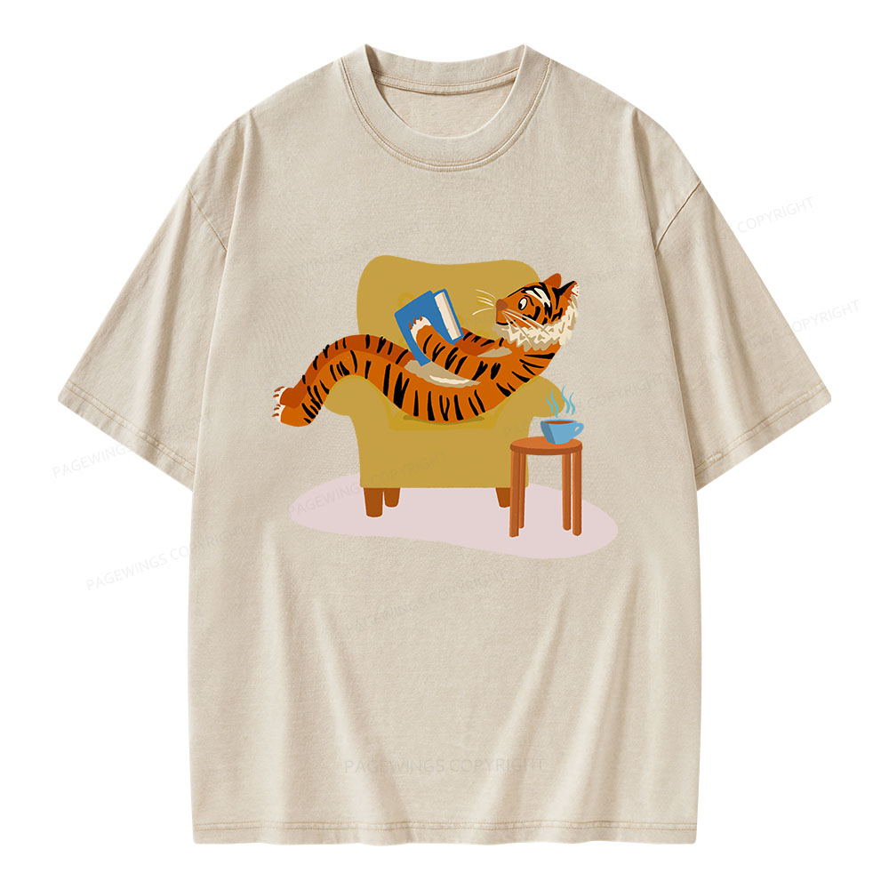 Pagewings Tiger Reading Unisex Washed T-shirt