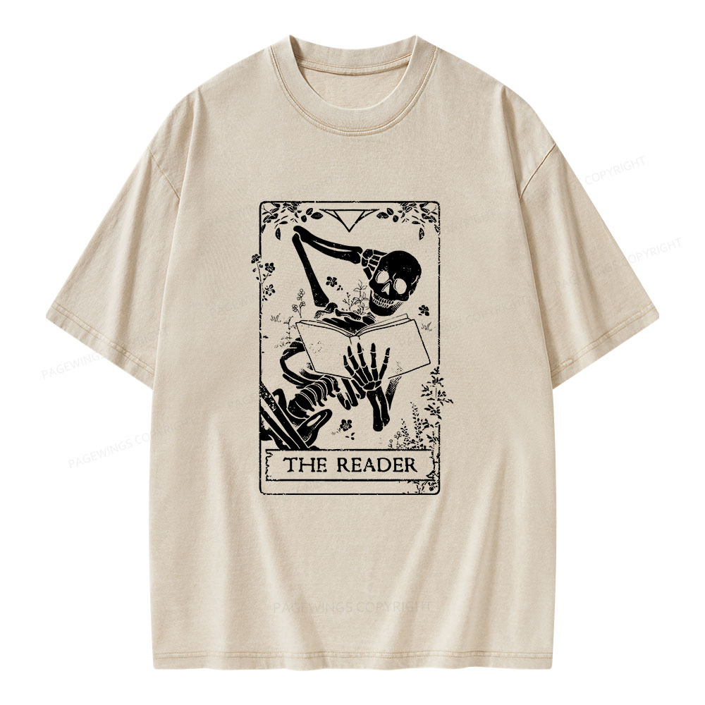 Pagewings The Reader Death Skull Book Unisex Washed T-shirt