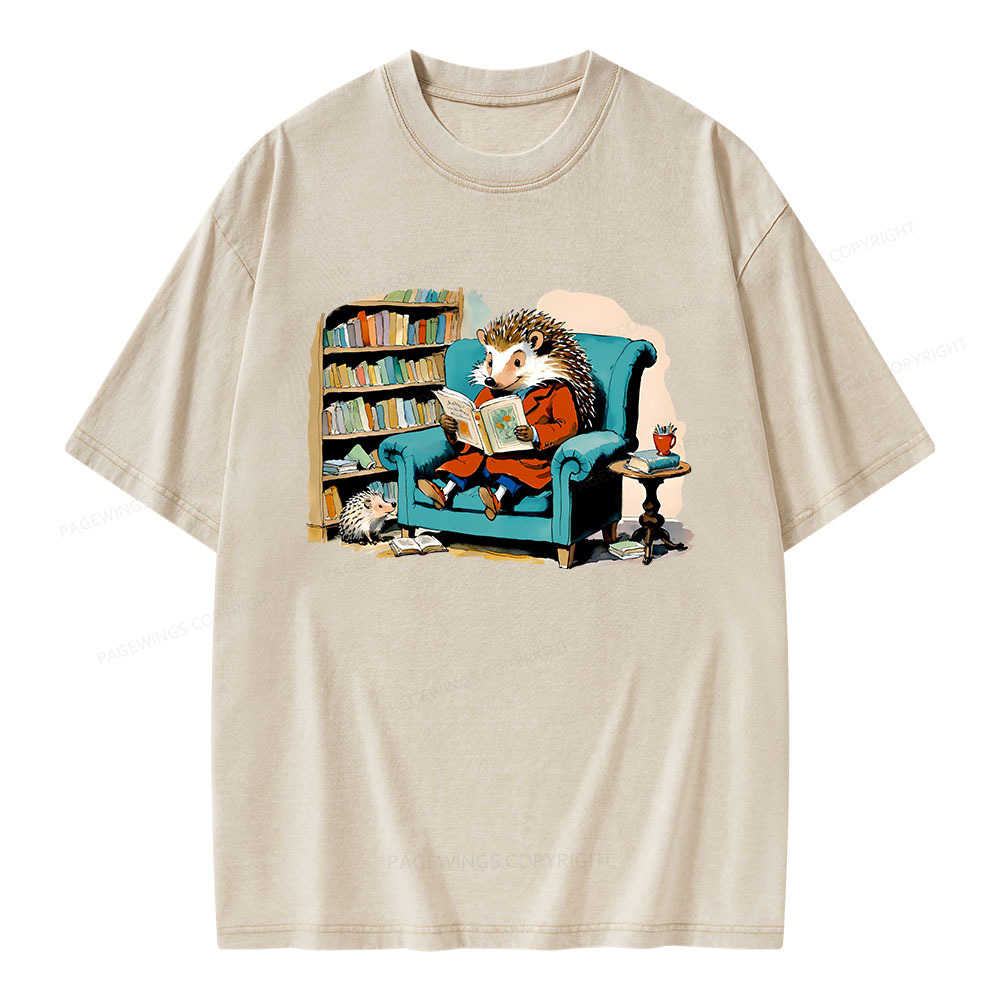 Pagewings Mr. Hedgehog Is Reading A Book Unisex Washed T-shirt