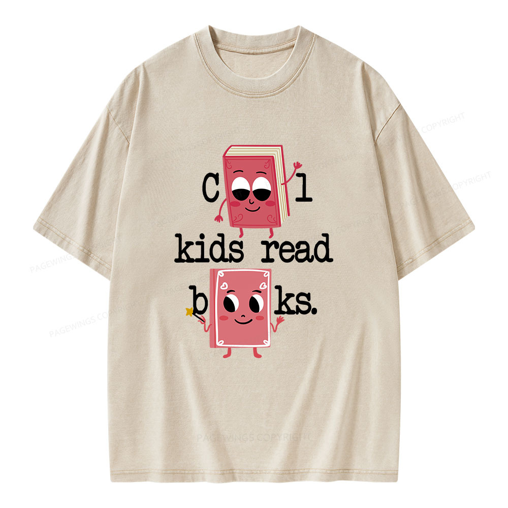 Pagewings Cool Kids Read Books. Unisex Washed T-shirt