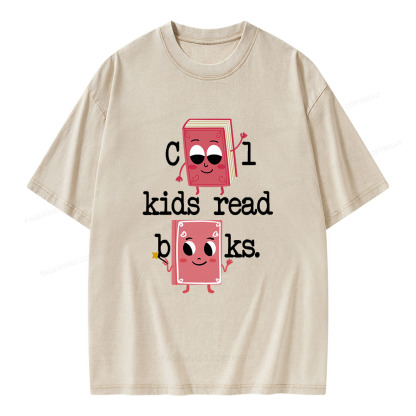 Pagewings Cool Kids Read Books. Unisex Washed T-shirt