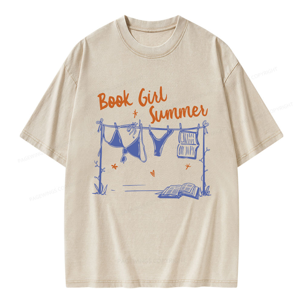 Pagewings Book Girl Summer Bookish Unisex Washed T-shirt