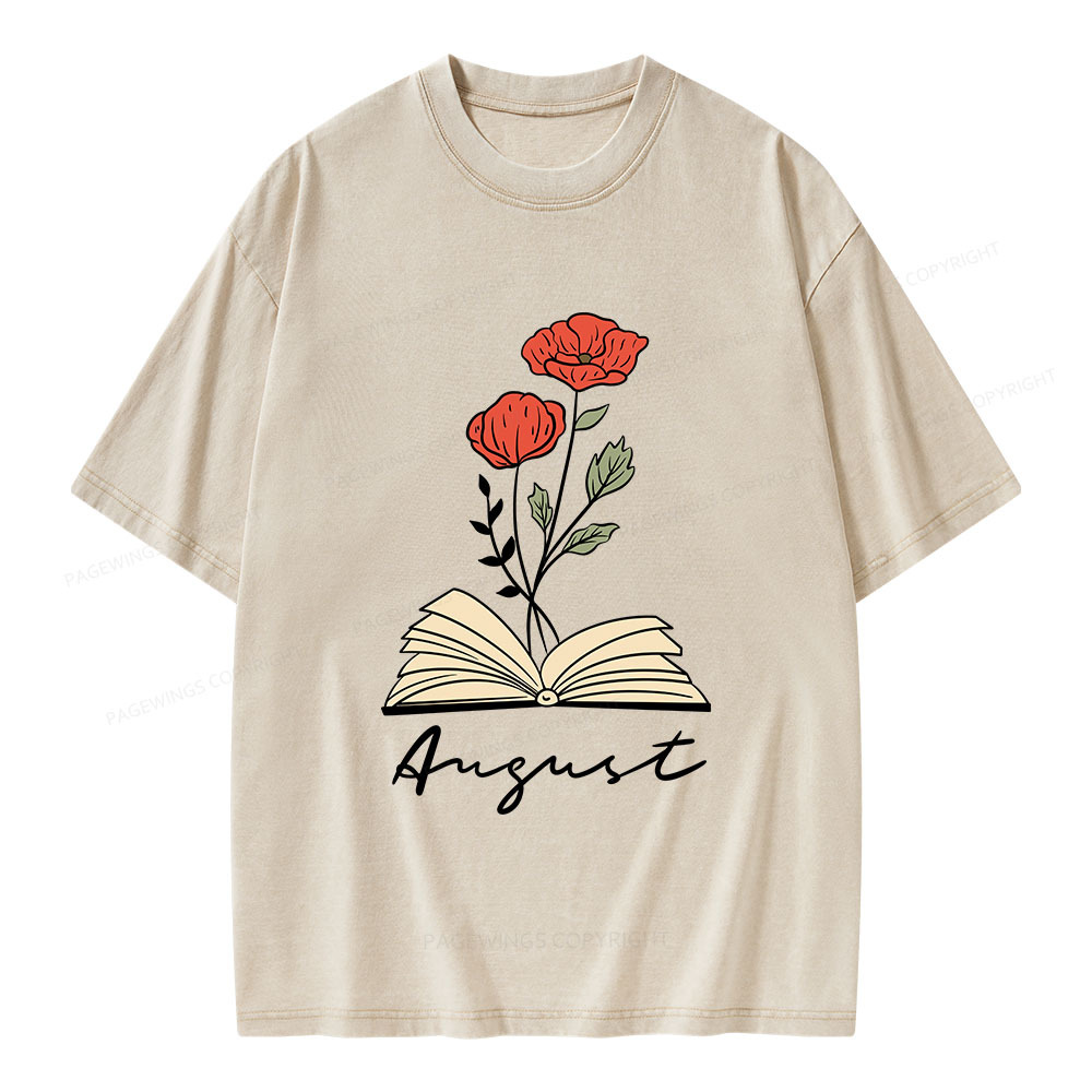 Pagewings Personalized Name Birth Flower Unisex Washed T-shirt