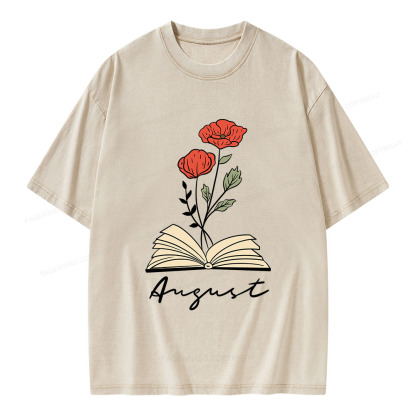 Pagewings Personalized Name Birth Flower Unisex Washed T-shirt