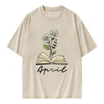 Pagewings Personalized Name Birth Flower Unisex Washed T-shirt