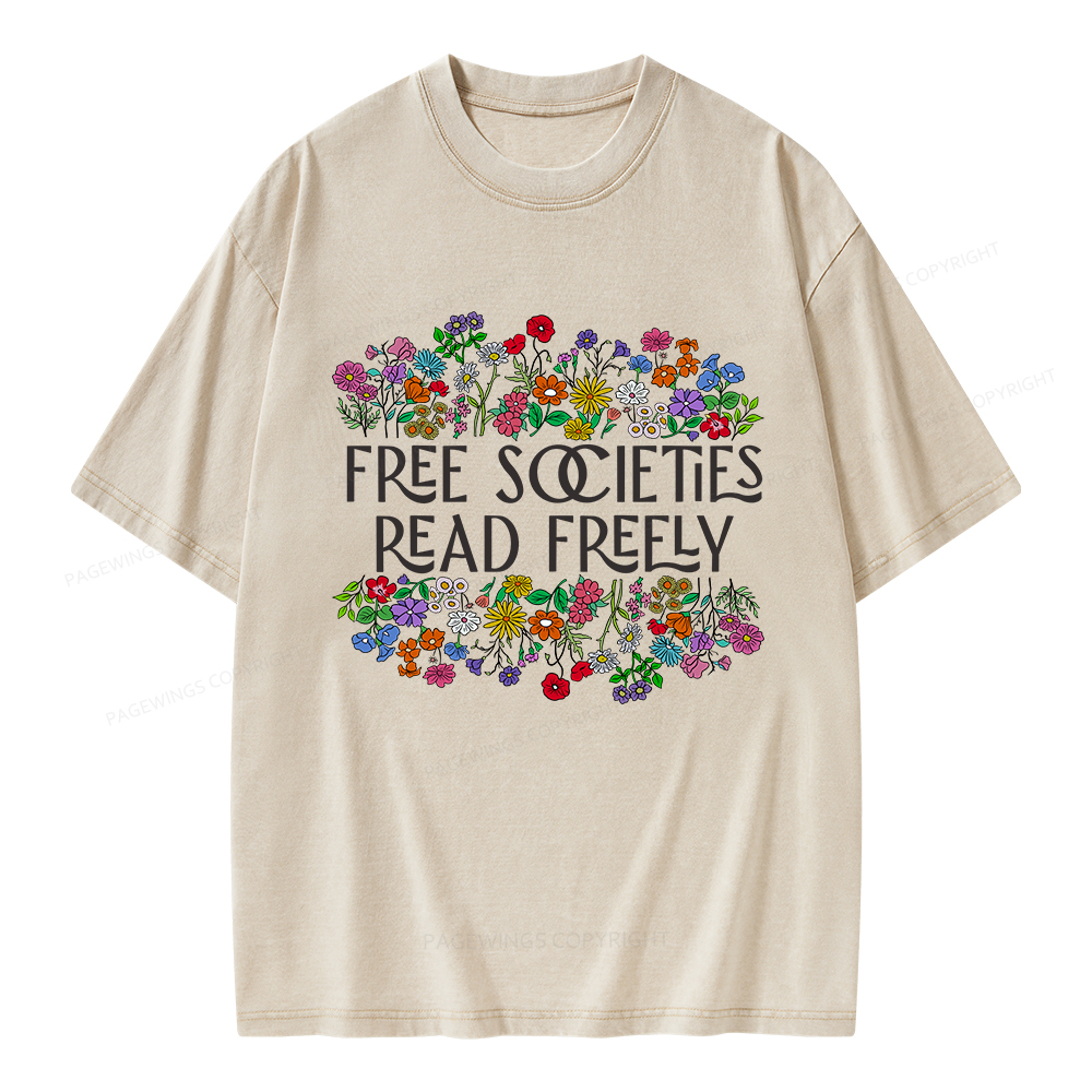 Pagewings Free Societies Read Freely Unisex Washed T-shirt