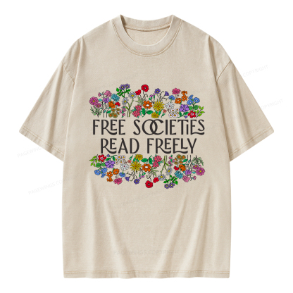 Pagewings Free Societies Read Freely Unisex Washed T-shirt