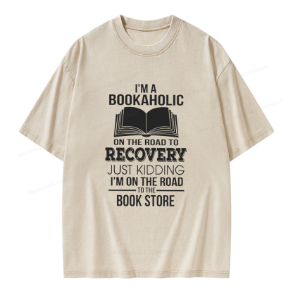 Pagewings I'm A Bookaholic On The Road To Recovery Unisex Washed T-shirt