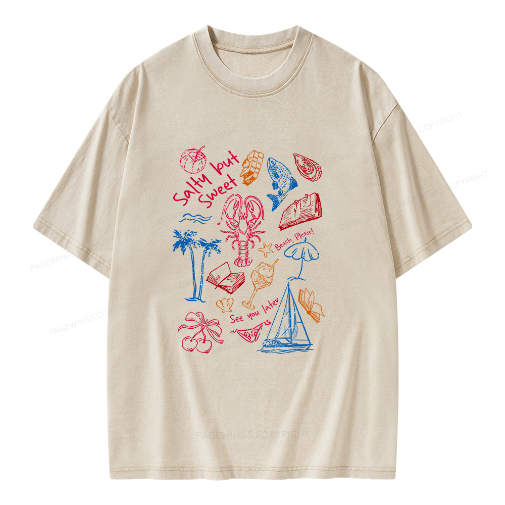 Pagewings Salty but Sweet Retro Summer Unisex Washed T-shirt