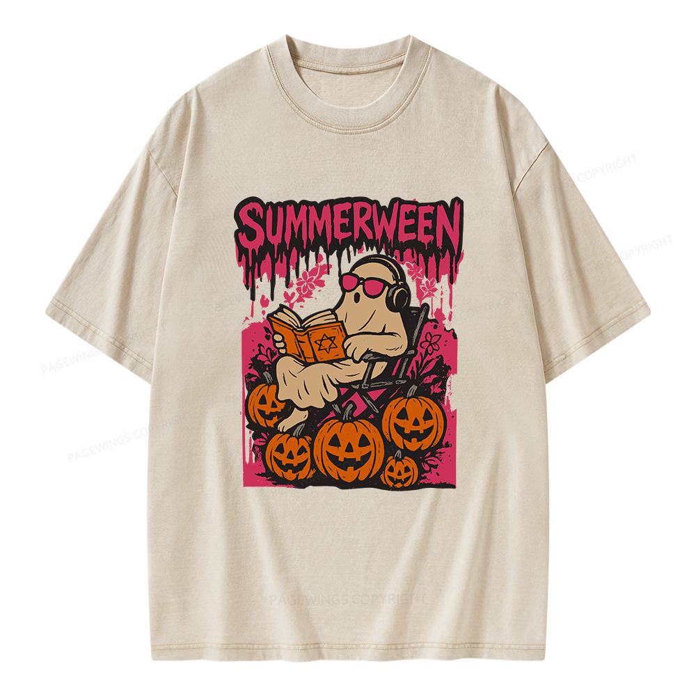 Pagewings Summerween Halloween Unisex Washed T-shirt