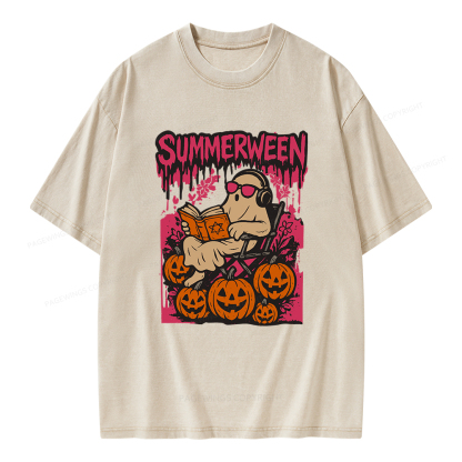 Pagewings Summerween Halloween Unisex Washed T-shirt