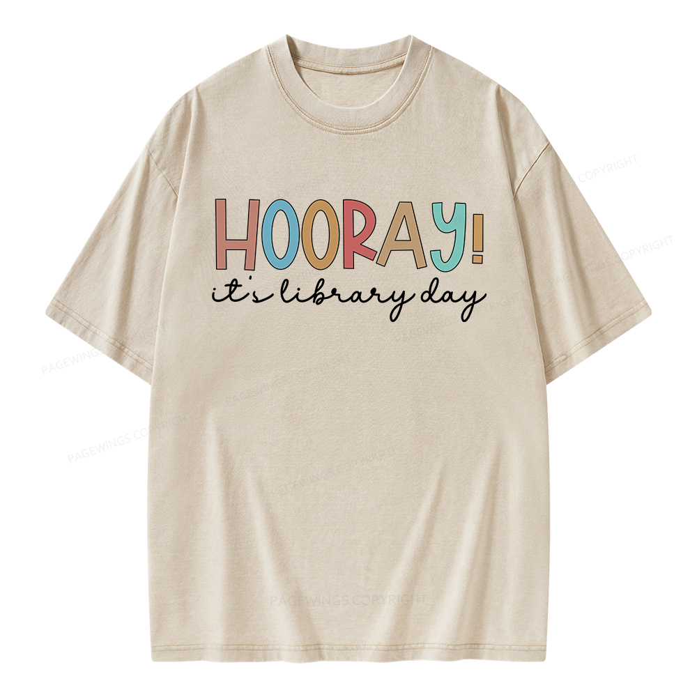 Pagewings Hooray It's Library Day Unisex Washed T-shirt
