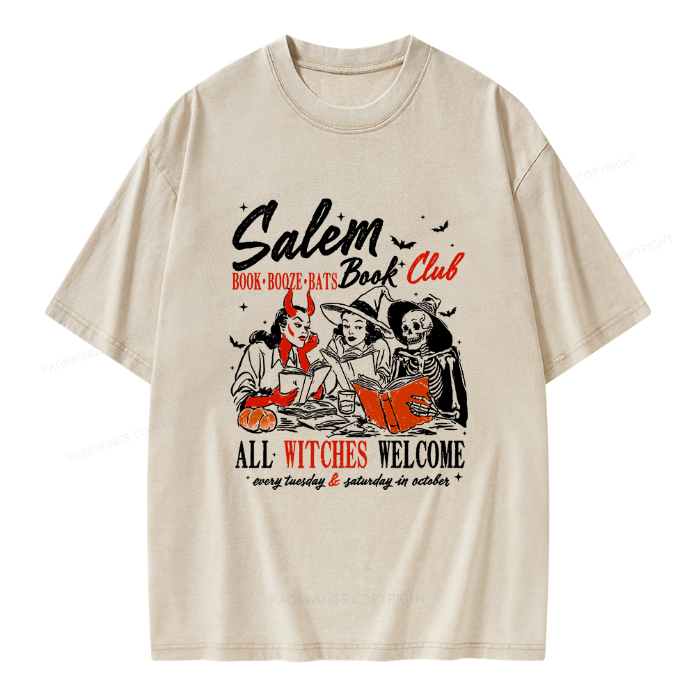 Pagewings Spooky Girl Reading Halloween  Unisex Washed T-shirt