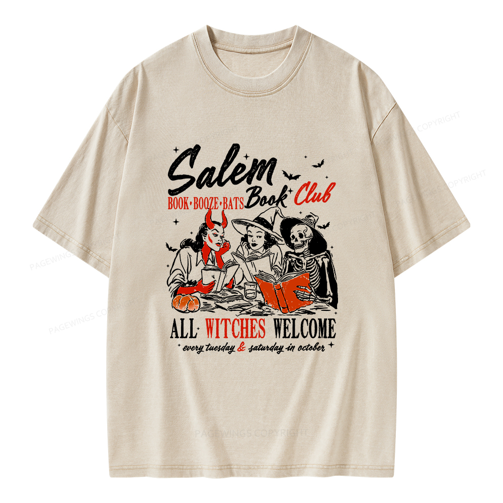 Pagewings Spooky Girl Reading Halloween Unisex Washed T-shirt