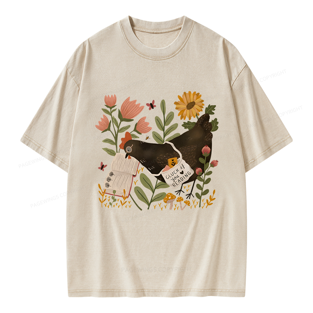 Pagewings Chicken Reading a Book Unisex Washed T-shirt