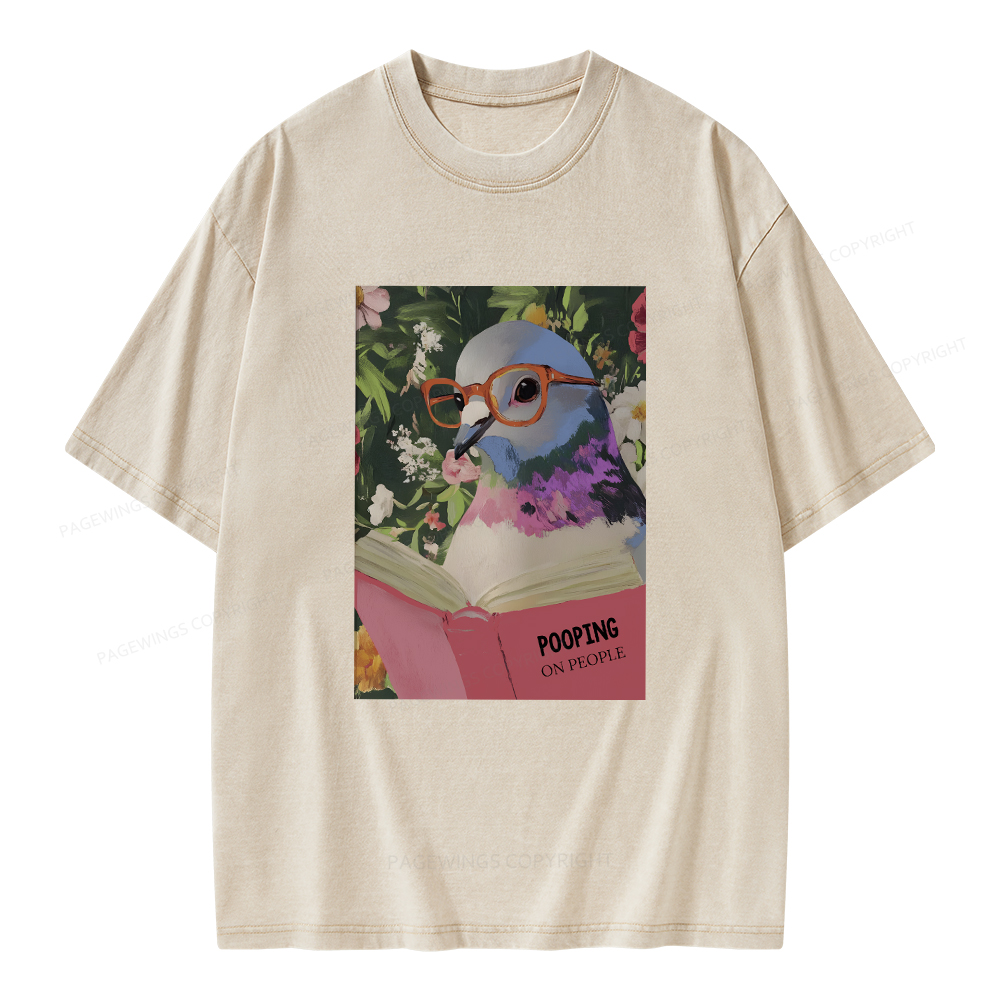 Pagewings Humorous Pigeon Reading Unisex Washed T-shirt