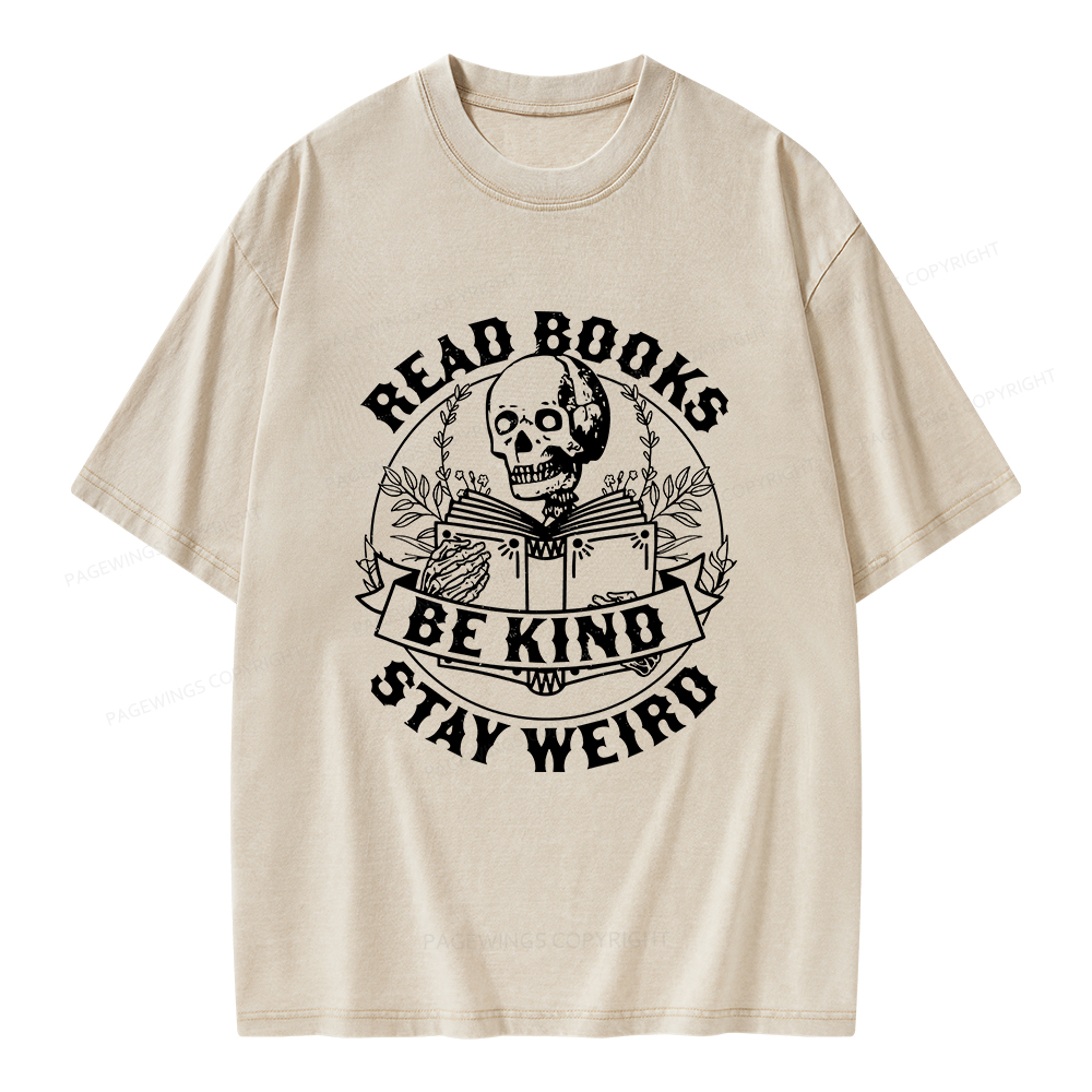 Pagewings Read Books Be Kind Stay Weird Unisex Washed T-shirt