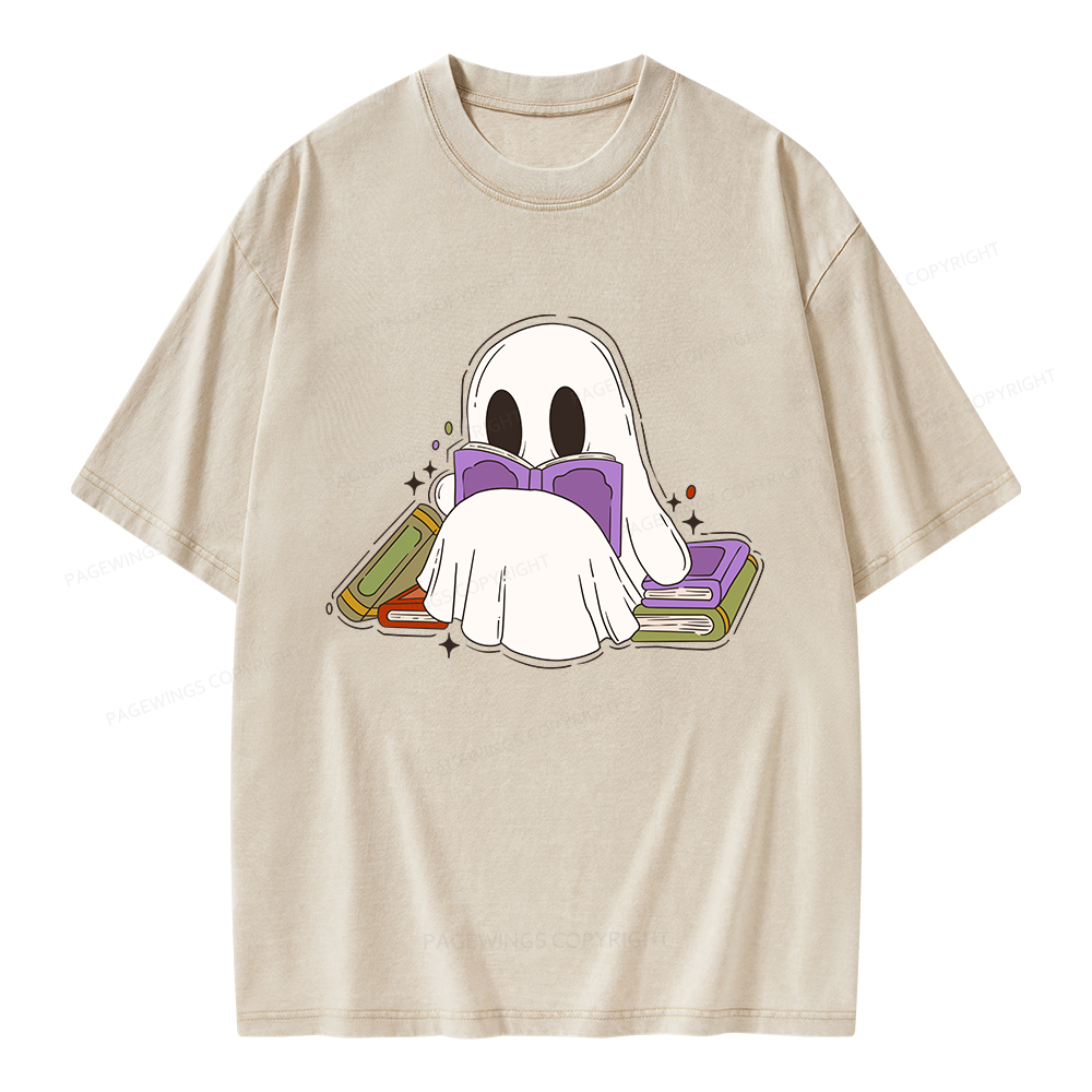 Pagewings Halloween A Ghost Reads Books Every Day Unisex Washed T-shirt