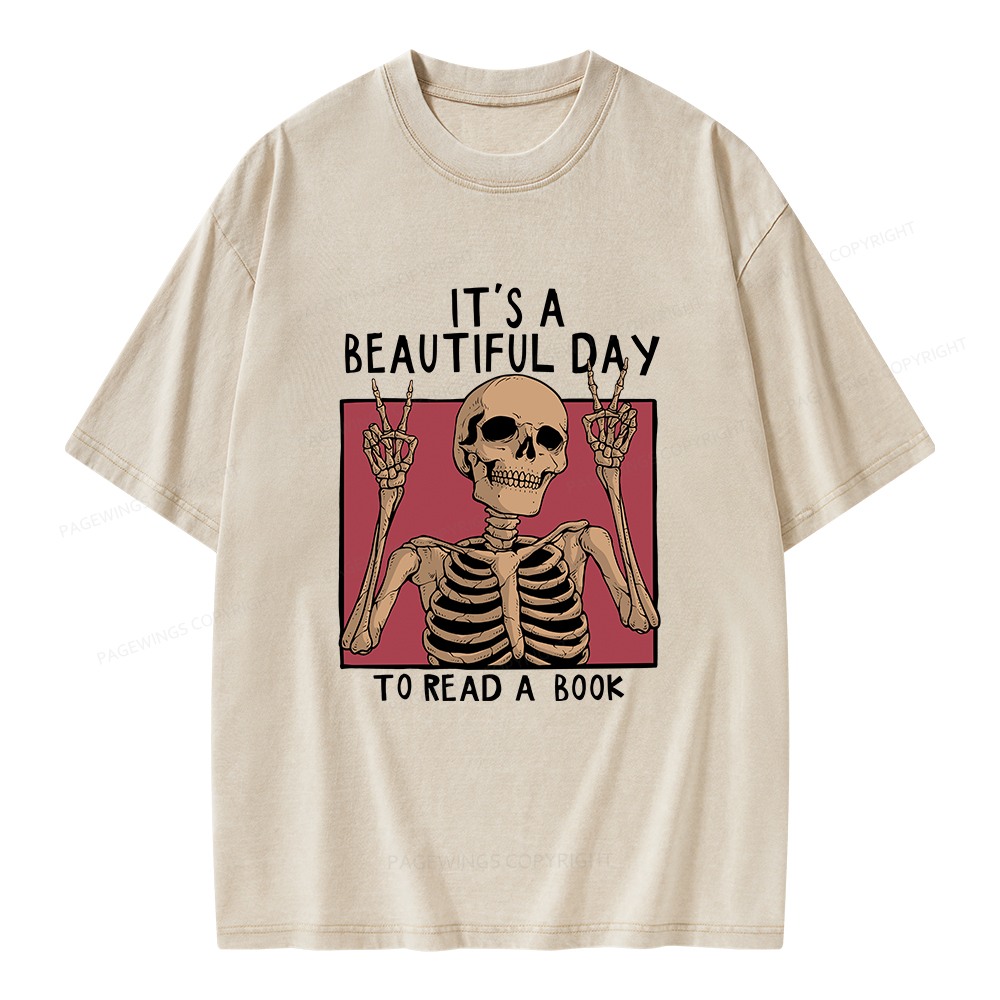 Pagewings It's A Beautiful Day To Read A Book Unisex Washed T-shirt