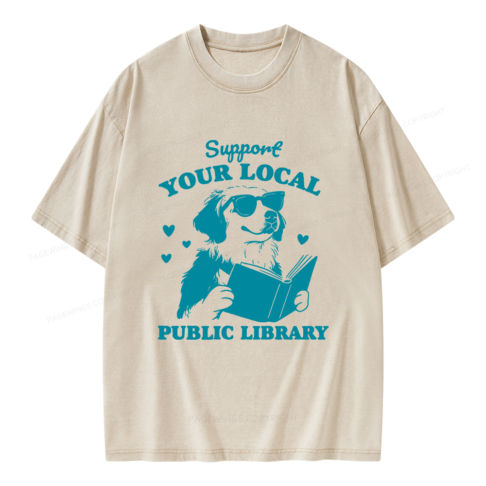 Pagewings Support Your Local Public Library Unisex Washed T-shirt