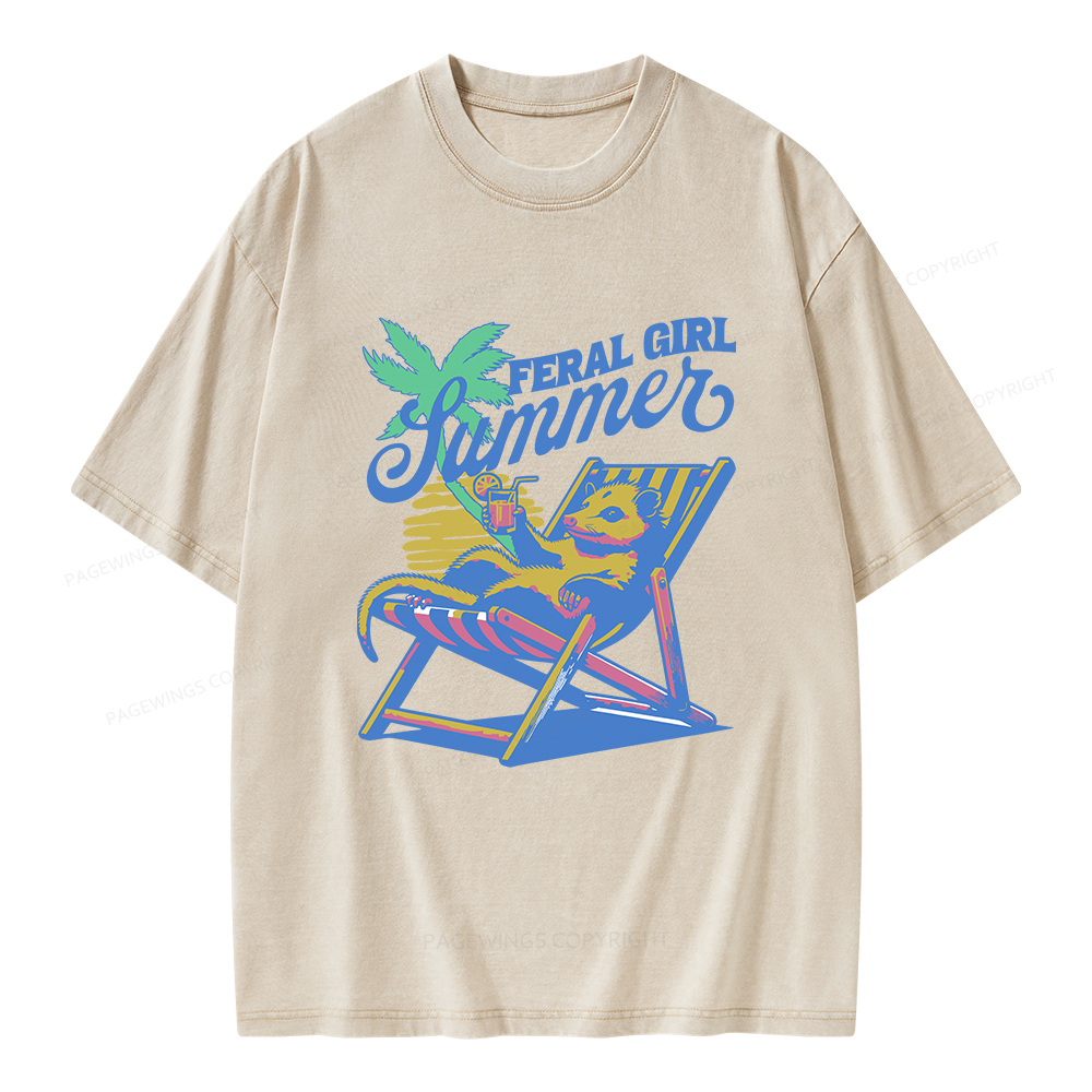 Pagewings Feral Girl Summer Opossum Unisex Washed T-shirt