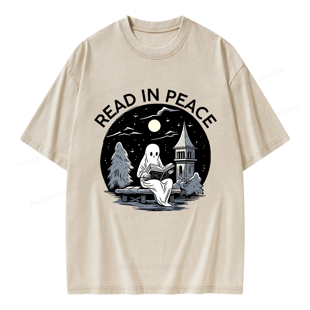 Pagewings Halloween Read In Peace Unisex Washed T-shirt
