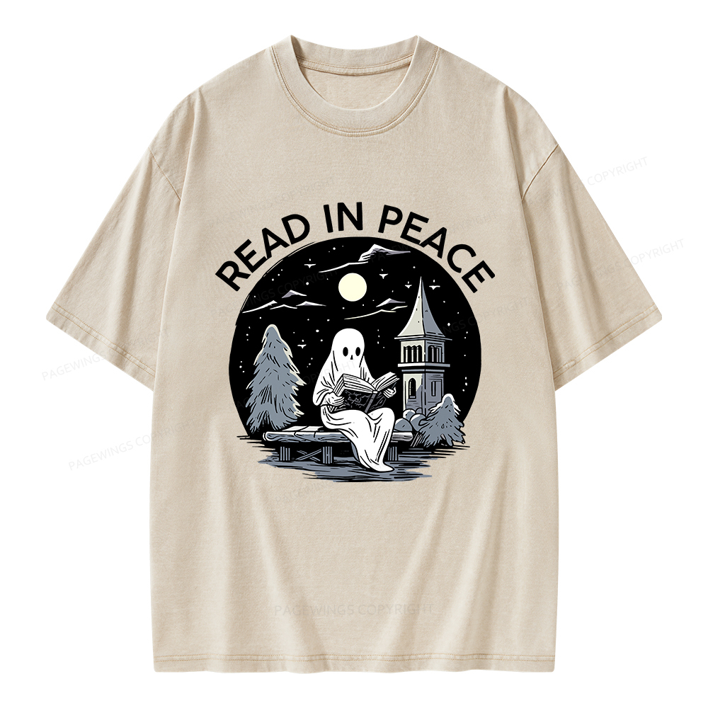 Pagewings Halloween Read In Peace Unisex Washed T-shirt