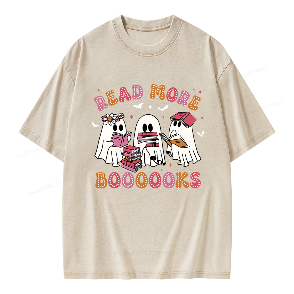 Pagewings Cute Ghost Book Read More Books Unisex Washed T-shirt