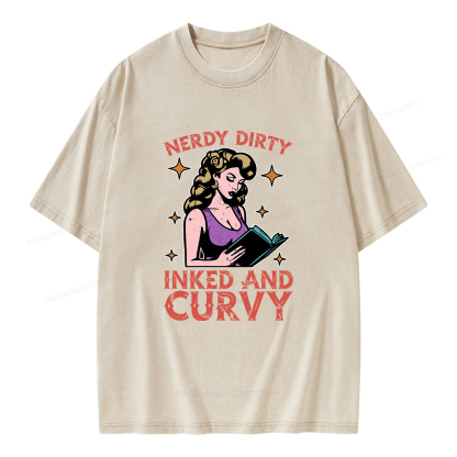Pagewings Reading Nerdy Dirty Inked And Curvy Unisex Washed T-shirt