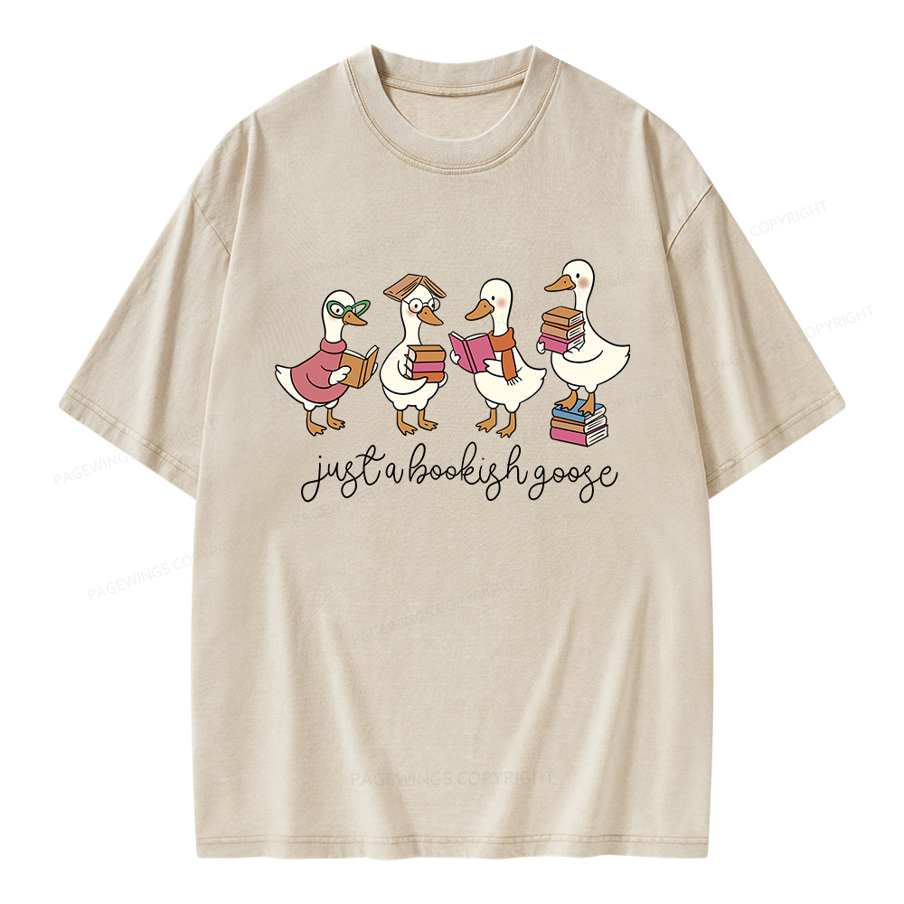 Pagewings Just A Bookish Goose Unisex Washed T-shirt