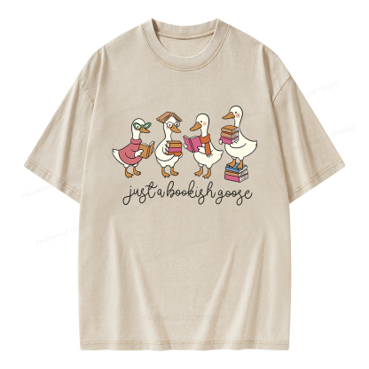Pagewings Just A Bookish Goose Unisex Washed T-shirt