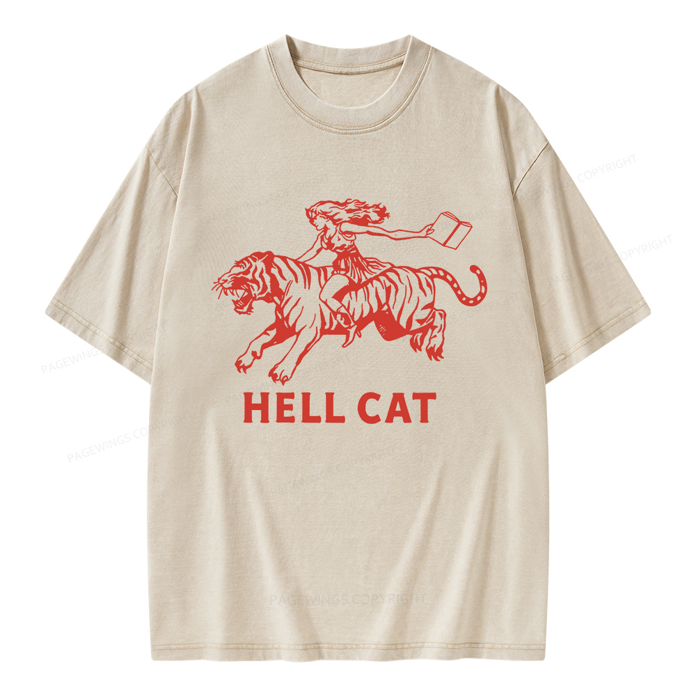 Pagewings Cowgirl Hell Cat  Unisex Washed T-shirt